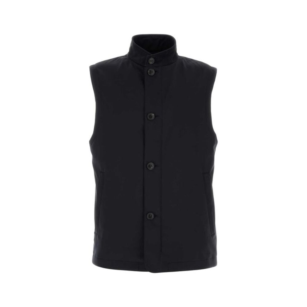 Zegna Men Midnight Blue Polyester Motorin Sleeveless Jacket